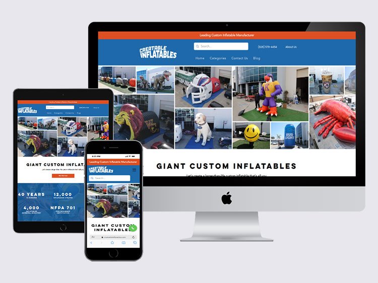 Creatable Inflatables website designed by Affordable Web Design Los Angeles